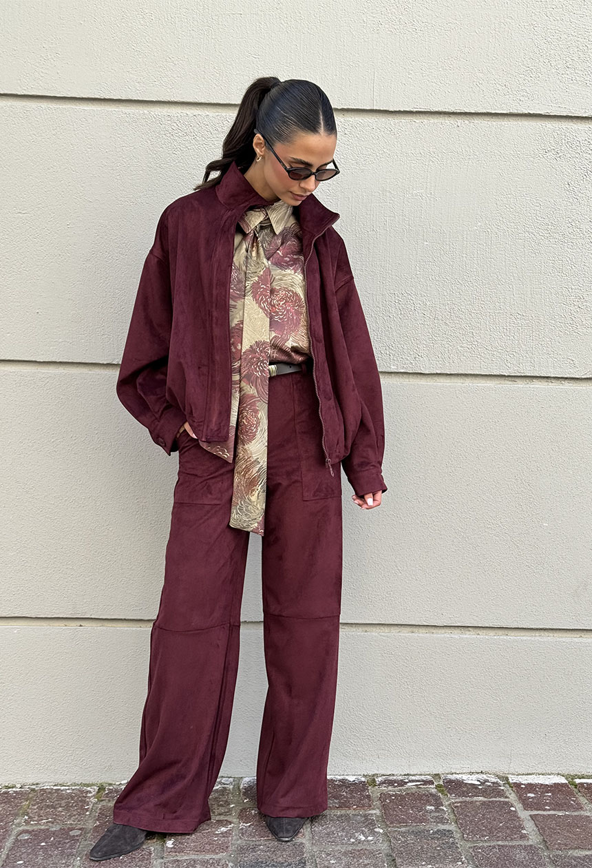 Παντελόνι Suede Amorello burgundy - Image 2