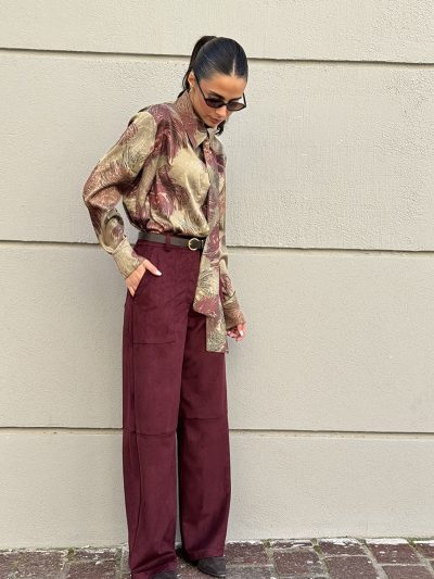 Παντελόνι Suede Amorello burgundy